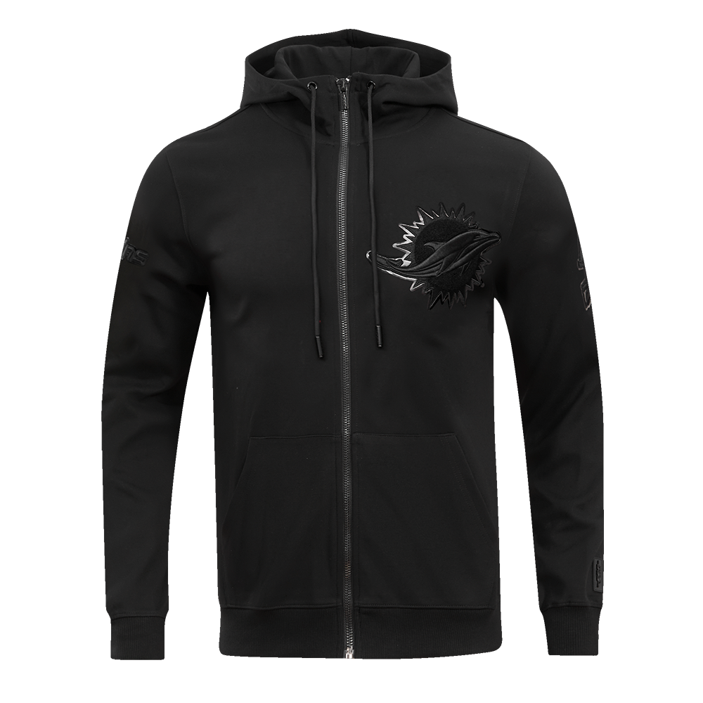 NFL MIAMI DOLPHINS TRIPLE BLACK CHANDAIL À CAPUCHON EN MAILLE DOUBLE À GLISSIÈRE POUR HOMME (TRIPLE NOIR)