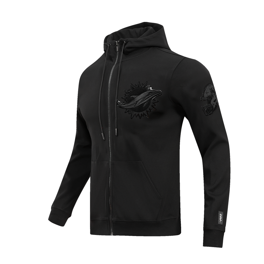 NFL MIAMI DOLPHINS TRIPLE BLACK CHANDAIL À CAPUCHON EN MAILLE DOUBLE À GLISSIÈRE POUR HOMME (TRIPLE NOIR)