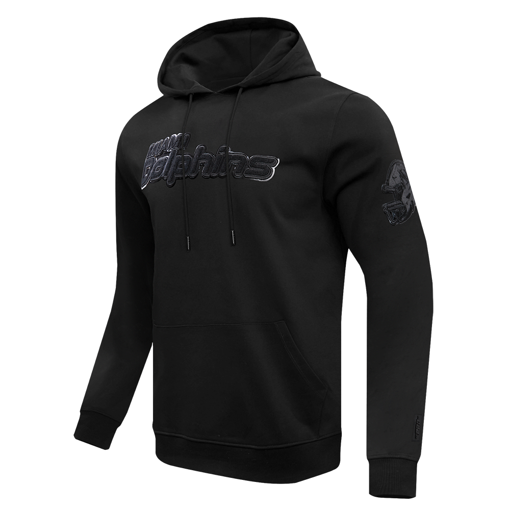 NFL MIAMI DOLPHINS TRIPLE BLACK MEN'S DOUBLE KNIT PULLOVER HOODIE (TRIPLE BLACK MEN'S)