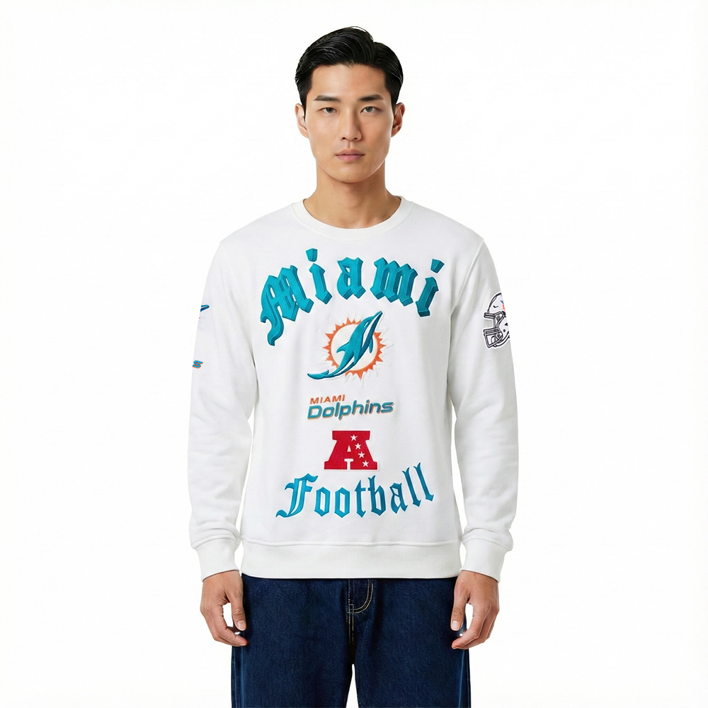 NFL MIAMI DOLPHINS OLD ENGLISH CHANDAIL À COL ROND EN MOLLETON POUR HOMME (BLANC)