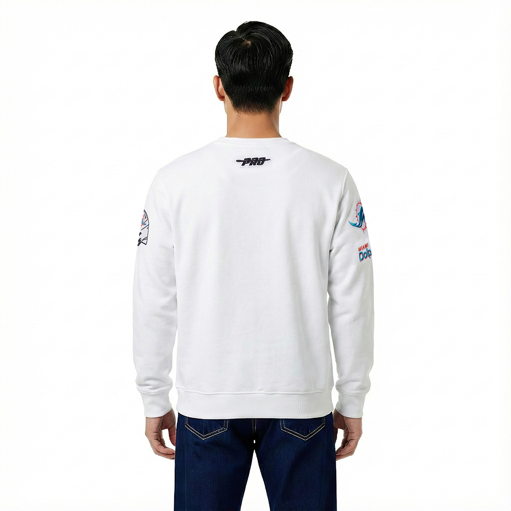 NFL MIAMI DOLPHINS OLD ENGLISH CHANDAIL À COL ROND EN MOLLETON POUR HOMME (BLANC)