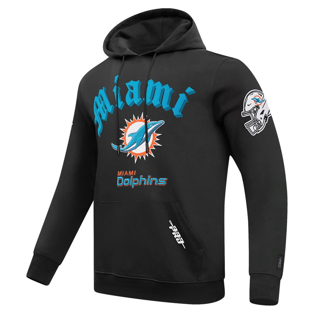 NFL MIAMI DOLPHINS OLD ENGLISH MEN'S PO HOODIE (BLACK)