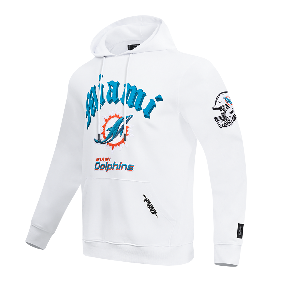 NFL MIAMI DOLPHINS OLD ENGLISH MEN'S PO HOODIE (WHITE)