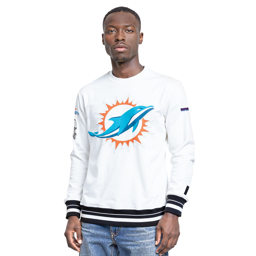 NFL MIAMI DOLPHINS CHANDAIL À COL ROND MASHUP CÔTELÉ POUR HOMME (BLANC/NOIR)