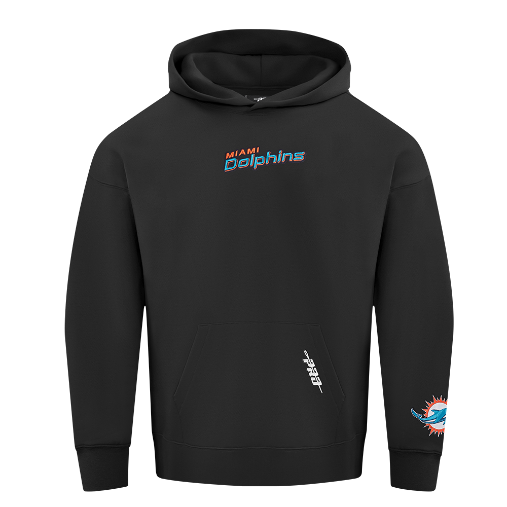 NFL MIAMI DOLPHINS WINGSPAN MEN'S DROP SHOULDER FLC PO HOODIE (BLACK)