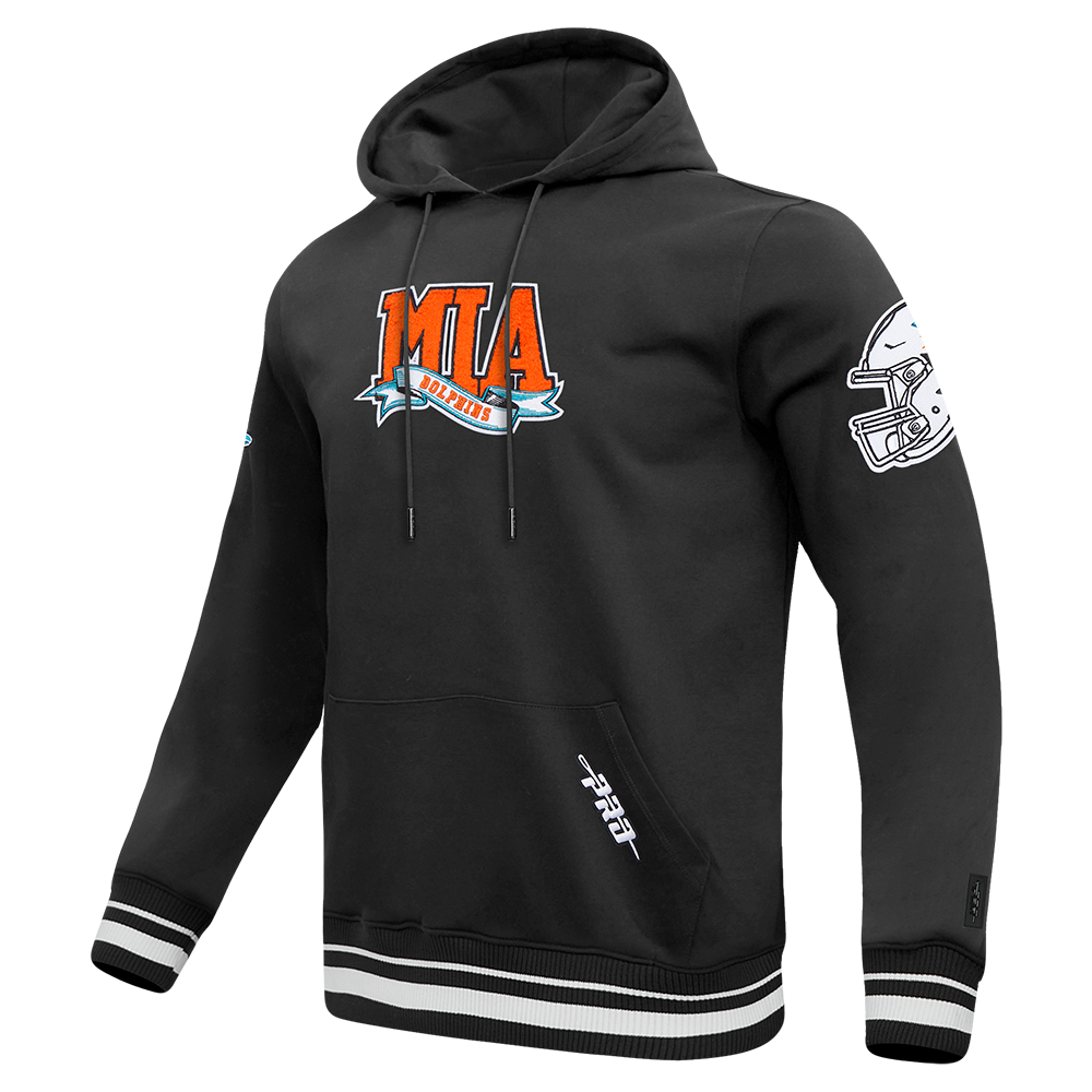 NFL MIAMI DOLPHINS TEAM PENNANTS MEN'S RIB FLEECE PULLOVER HOODIE (BLACK)