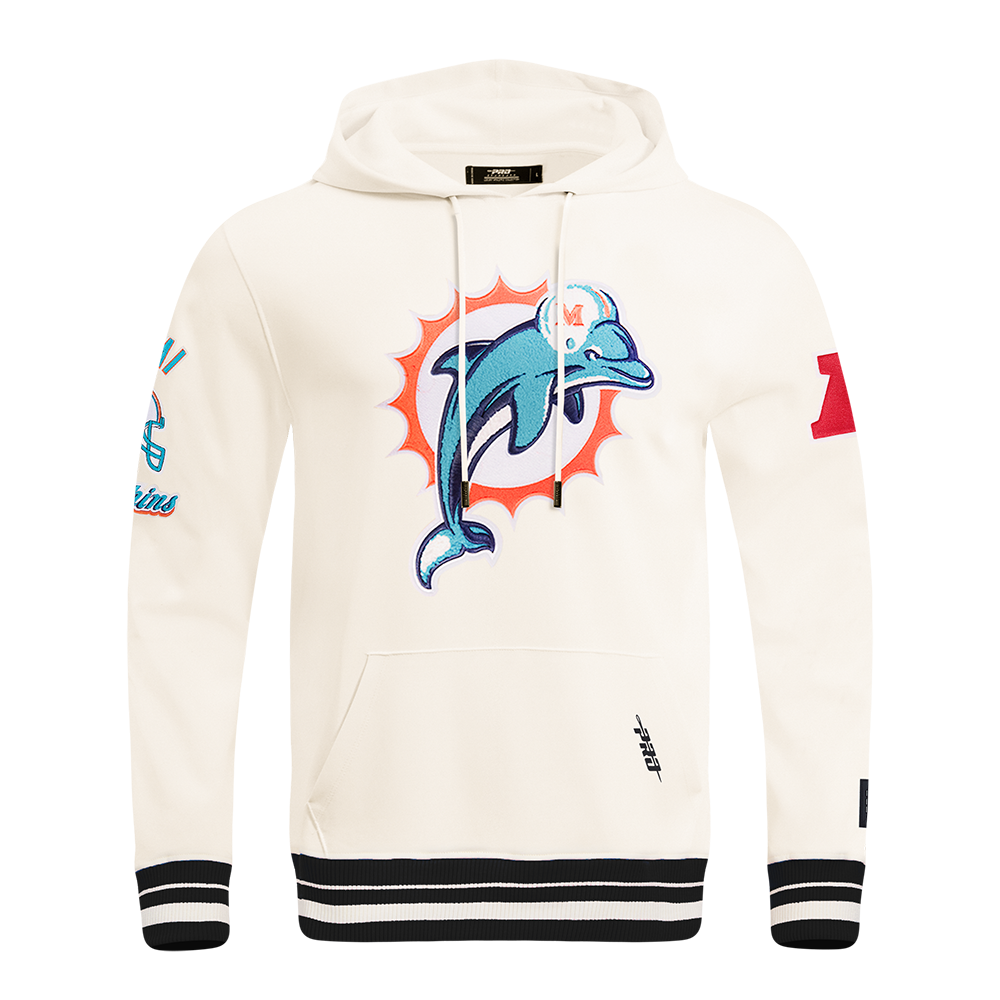 NFL MIAMI DOLPHINS RETRO CLASSIC MEN'S PULLOVER HOODIE (EGGSHELL/ BLACK)