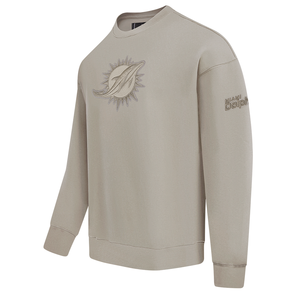 NFL MIAMI DOLPHINS NEUTRAL MEN'S DROP SHOULDER FLC CREWNECK (TAUPE)