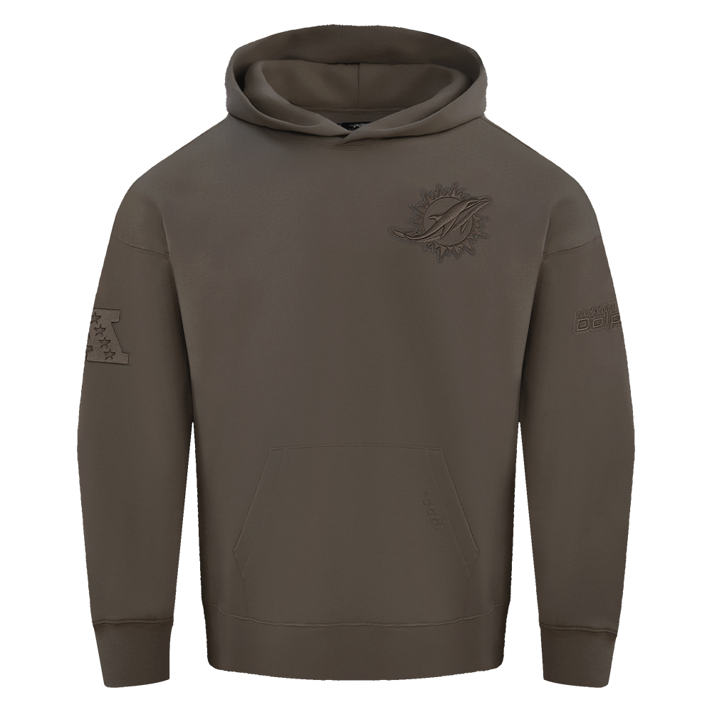 NFL MIAMI DOLPHINS NEUTRAL MEN'S DROP SHOULDER PULLOVER HOODIE (DARK TAUPE)