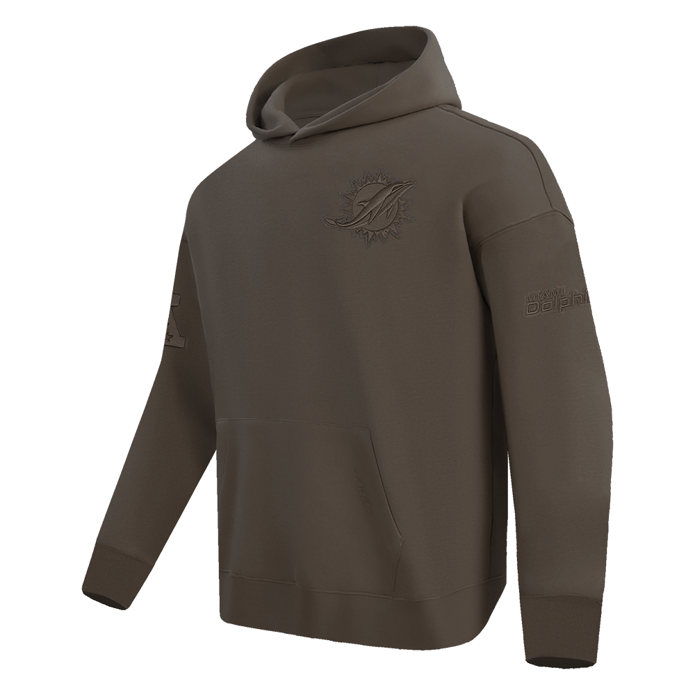 NFL MIAMI DOLPHINS NEUTRAL MEN'S DROP SHOULDER PULLOVER HOODIE (DARK TAUPE)