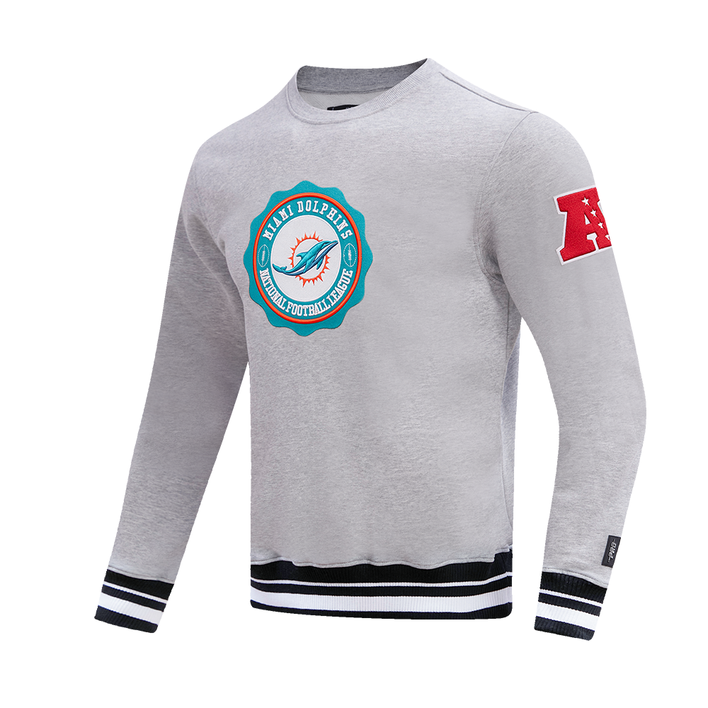 NFL MIAMI DOLPHINS CREST EMBLEM RIB MEN'S CREWNECK (HEATHER GRAY/BLACK)