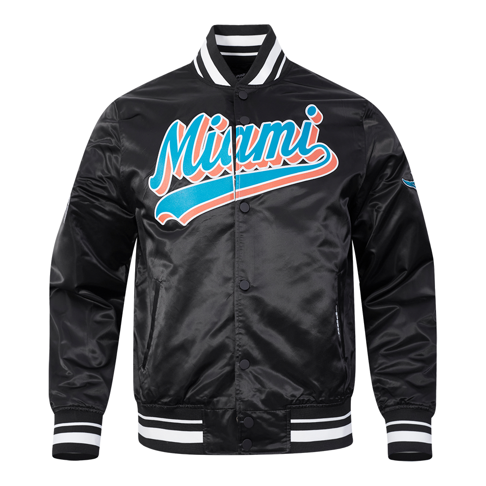 NFL MIAMI DOLPHINS SCRIPT TAIL BLOUSON EN SATIN POUR HOMME (NOIR)