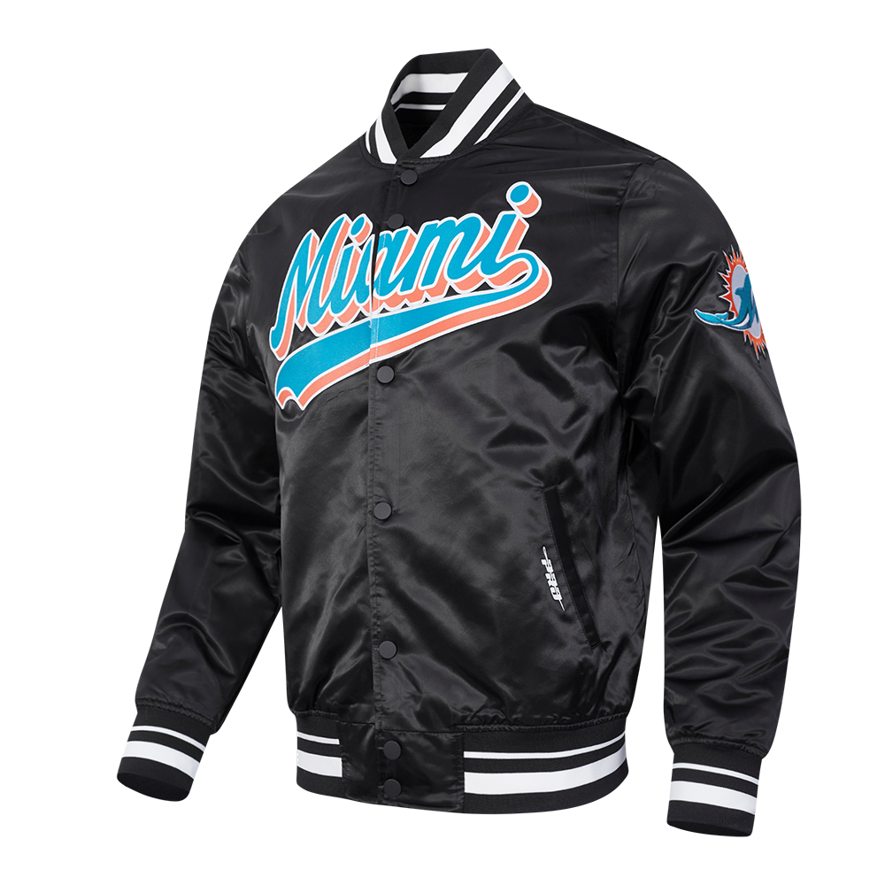 NFL MIAMI DOLPHINS SCRIPT TAIL BLOUSON EN SATIN POUR HOMME (NOIR)