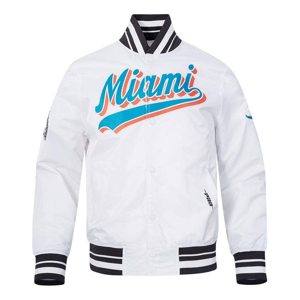 NFL MIAMI DOLPHINS SCRIPT TAIL BLOUSON EN SATIN POUR HOMME (BLANC/NOIR)