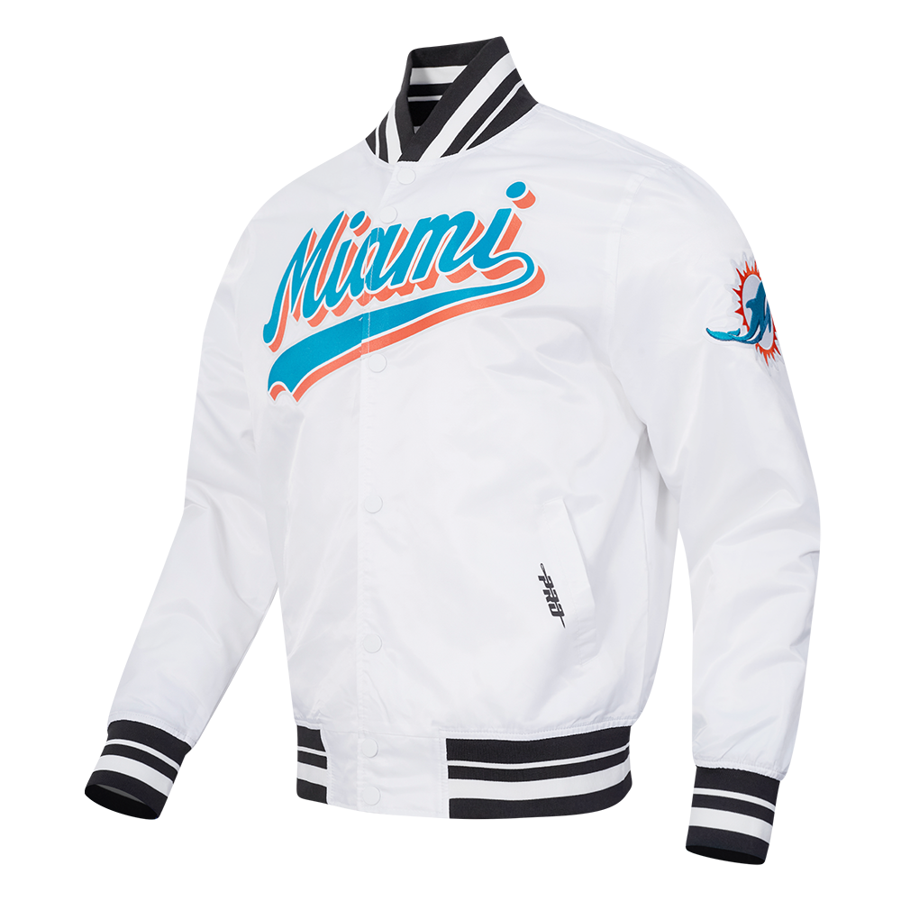 NFL MIAMI DOLPHINS SCRIPT TAIL BLOUSON EN SATIN POUR HOMME (BLANC/NOIR)