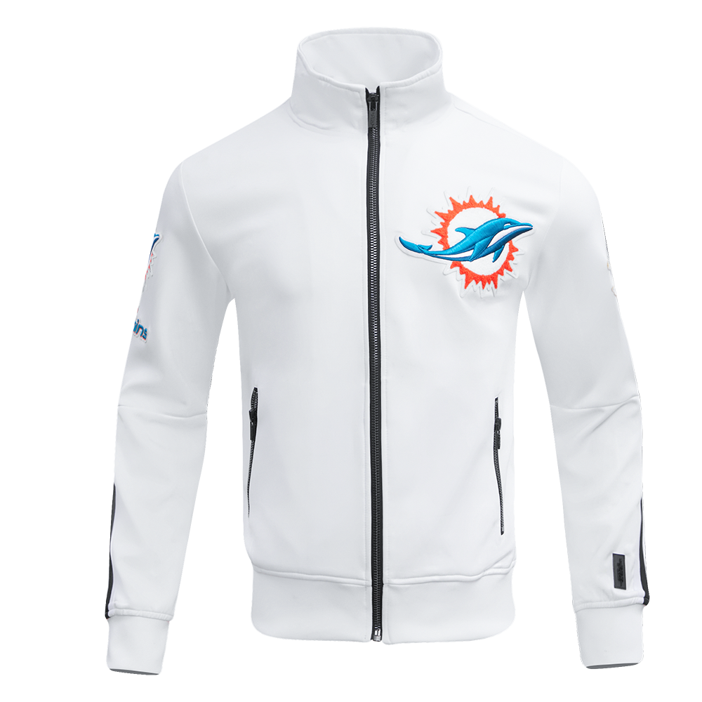 NFL MIAMI DOLPHINS CLASSIC VESTE D'ENTRAÎNEMENT EN MAILLE DOUBLE POUR HOMME (BLANC/NOIR)