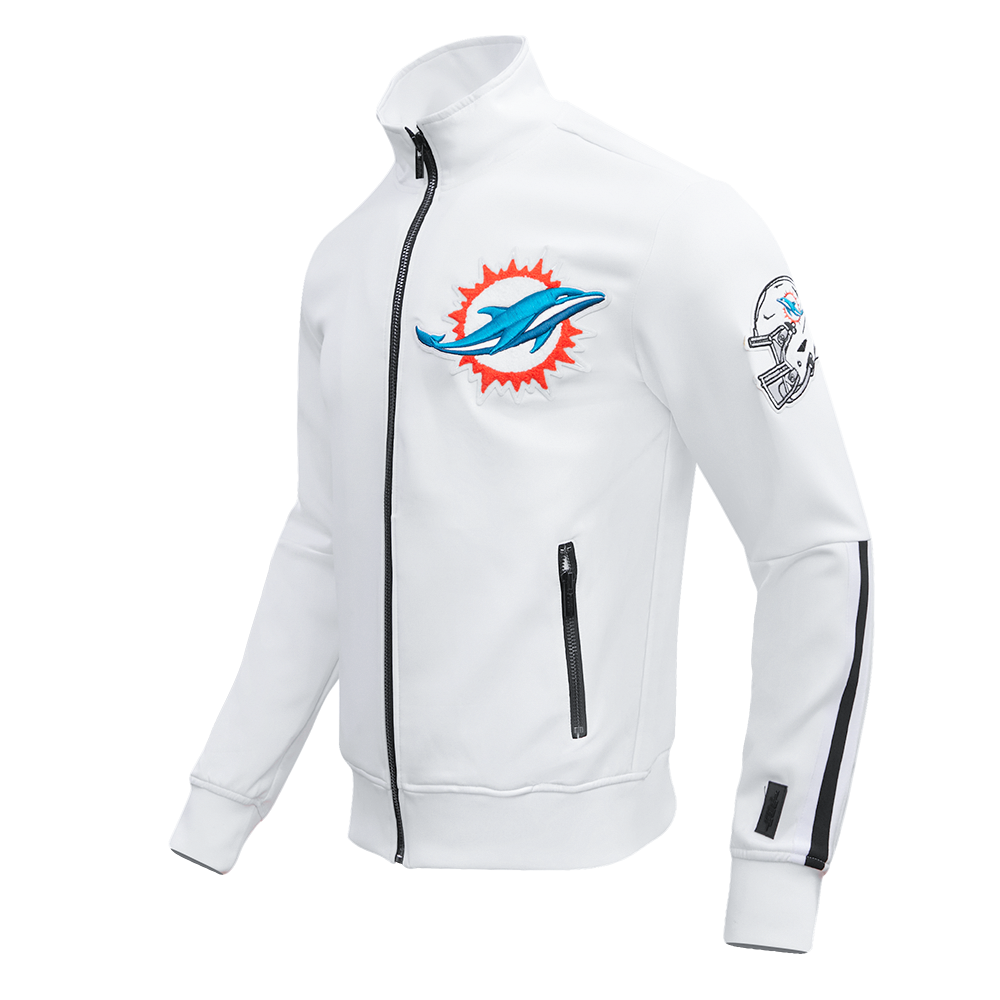 NFL MIAMI DOLPHINS CLASSIC VESTE D'ENTRAÎNEMENT EN MAILLE DOUBLE POUR HOMME (BLANC/NOIR)