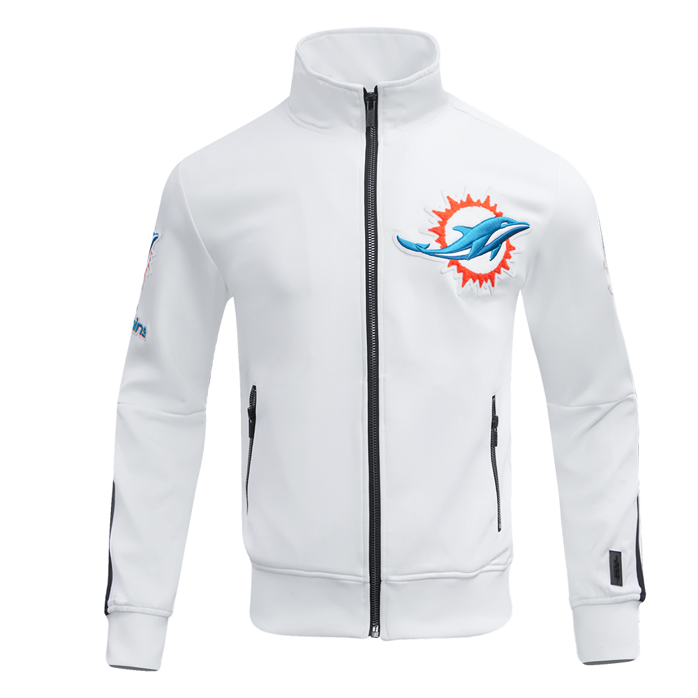 NFL MIAMI DOLPHINS CLASSIC VESTE D'ENTRAÎNEMENT EN MAILLE DOUBLE POUR HOMME (BLANC/NOIR)