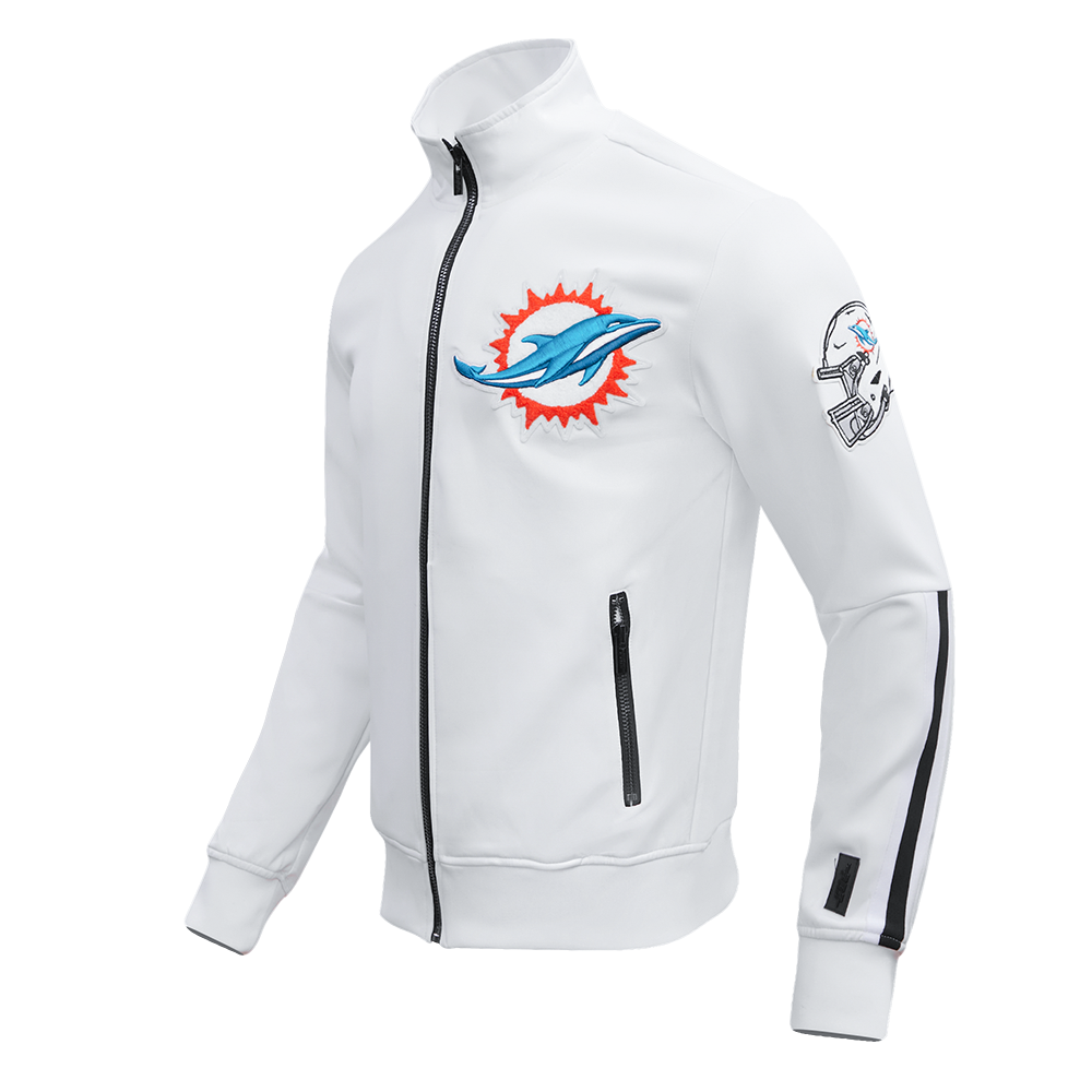 NFL MIAMI DOLPHINS CLASSIC VESTE D'ENTRAÎNEMENT EN MAILLE DOUBLE POUR HOMME (BLANC/NOIR)