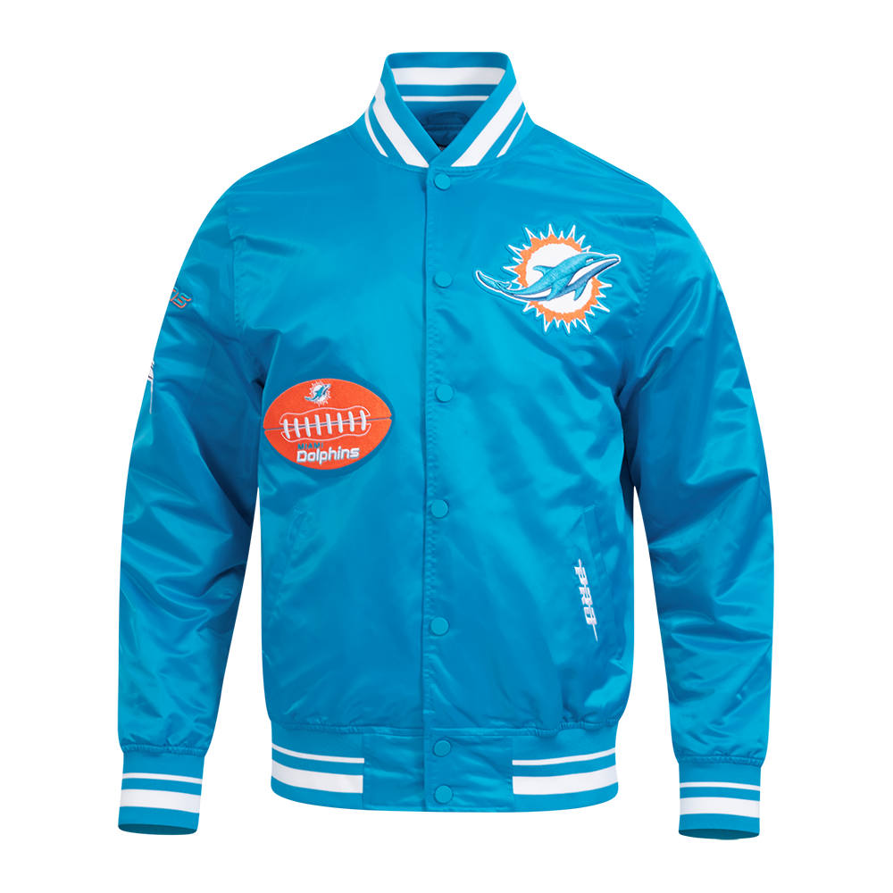NFL MIAMI DOLPHINS OLD ENGLISH BLOUSON EN SATIN À LOGO POUR HOMME (SARCELLE)