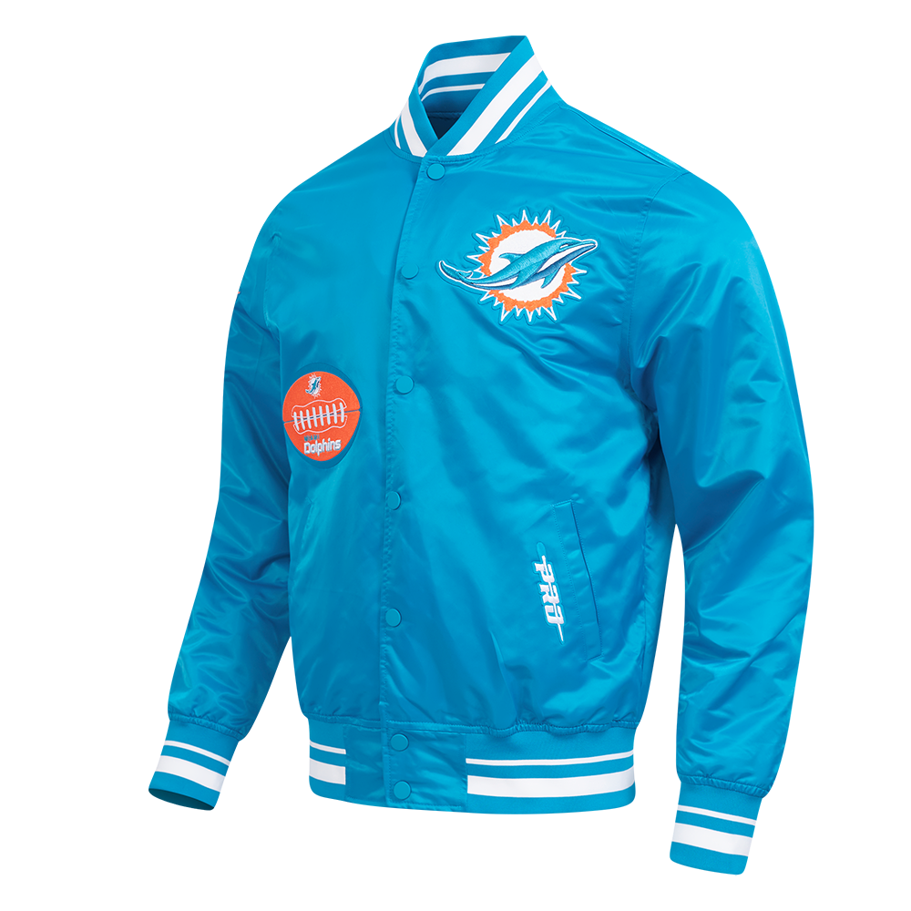 NFL MIAMI DOLPHINS OLD ENGLISH BLOUSON EN SATIN À LOGO POUR HOMME (SARCELLE)