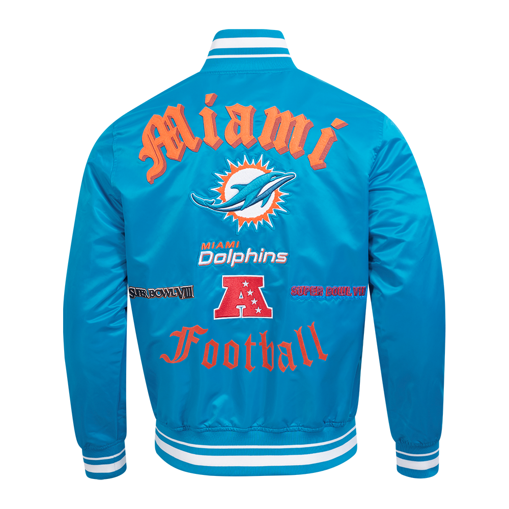 NFL MIAMI DOLPHINS OLD ENGLISH BLOUSON EN SATIN À LOGO POUR HOMME (SARCELLE)