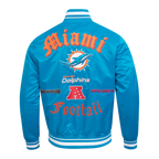 NFL MIAMI DOLPHINS OLD ENGLISH BLOUSON EN SATIN À LOGO POUR HOMME (SARCELLE)