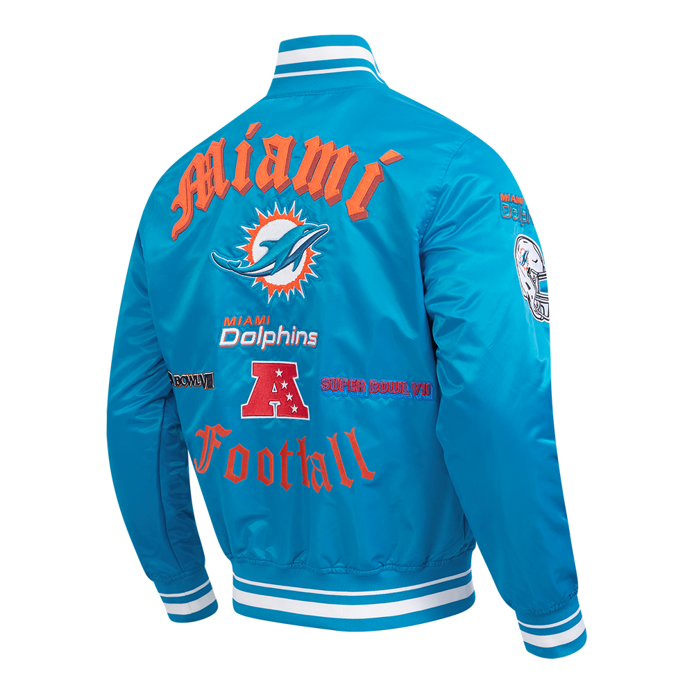 NFL MIAMI DOLPHINS OLD ENGLISH BLOUSON EN SATIN À LOGO POUR HOMME (SARCELLE)