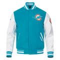 NFL MIAMI DOLPHINS OLD ENGLISH BLOUSON COLLÉGIAL EN LAINE À BORDS CÔTELÉS POUR HOMME (SARCELLE/BLANC)