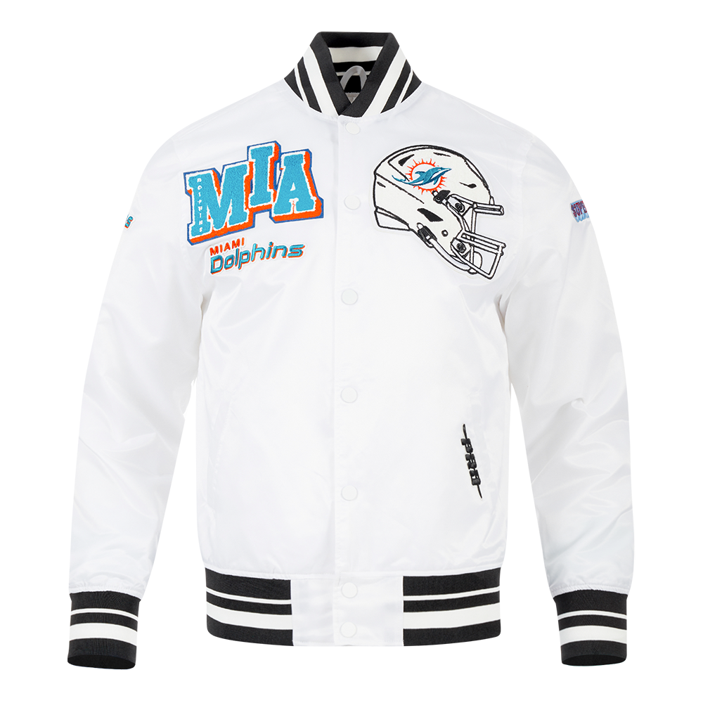 NFL MIAMI DOLPHINS MASH UP MEN'S RIB SATIN JACKET (WHITE/BLACK)