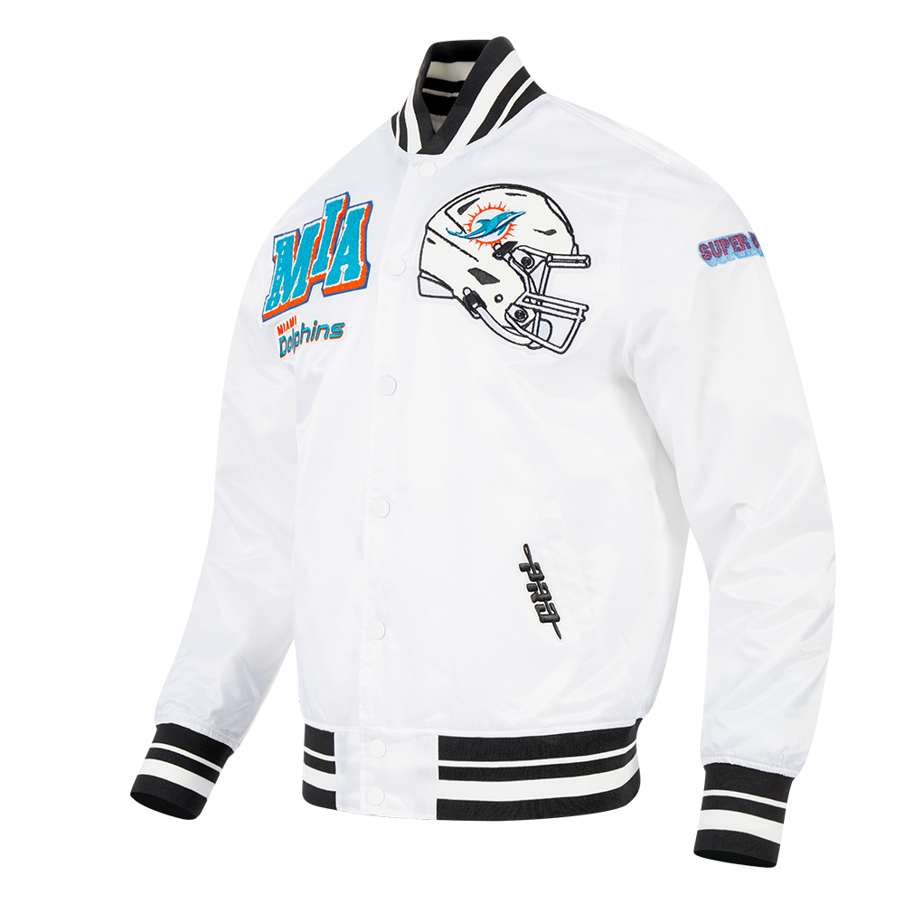 NFL MIAMI DOLPHINS MASH UP MEN'S RIB SATIN JACKET (WHITE/BLACK)