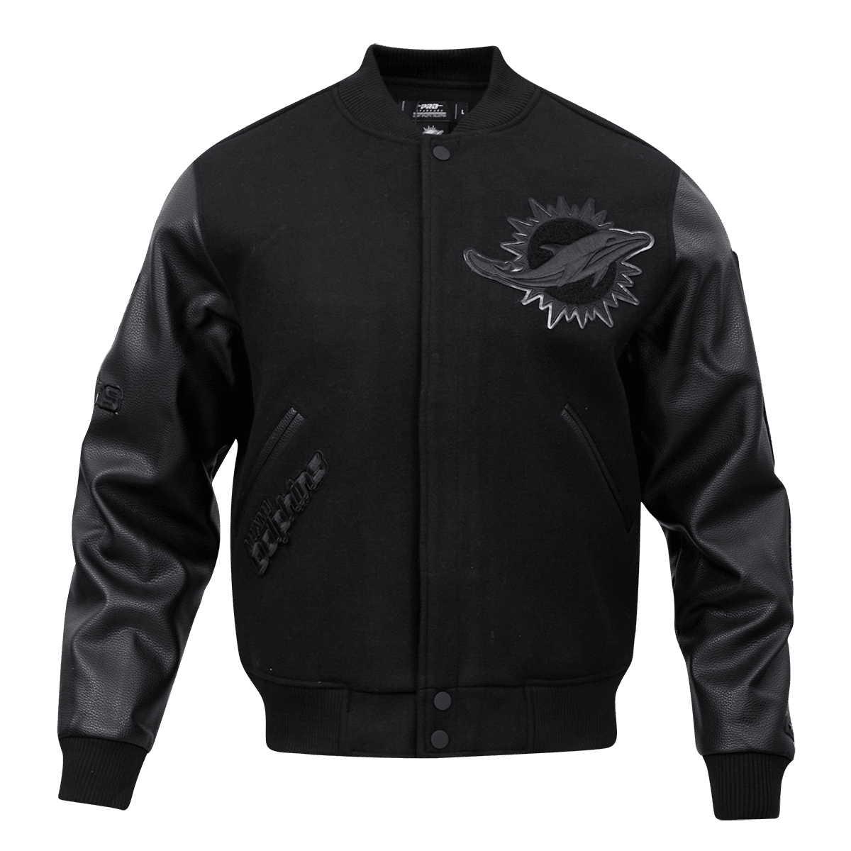 NFL MIAMI DOLPHINS TRIPLE BLACK WOOL MEN'S VARSITY JACKET (TRIPLE BLACK)