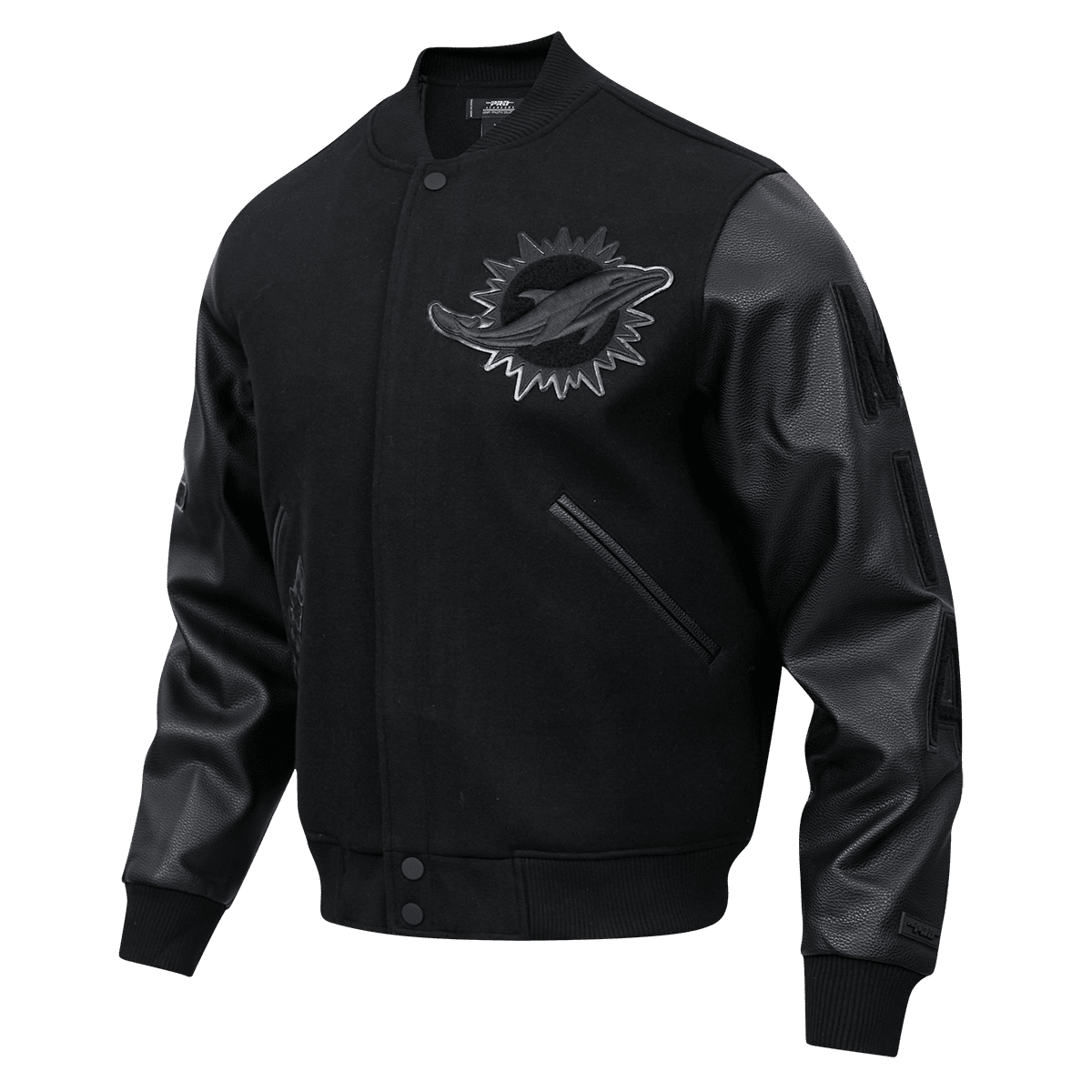 NFL MIAMI DOLPHINS TRIPLE BLACK WOOL MEN'S VARSITY JACKET (TRIPLE BLACK)