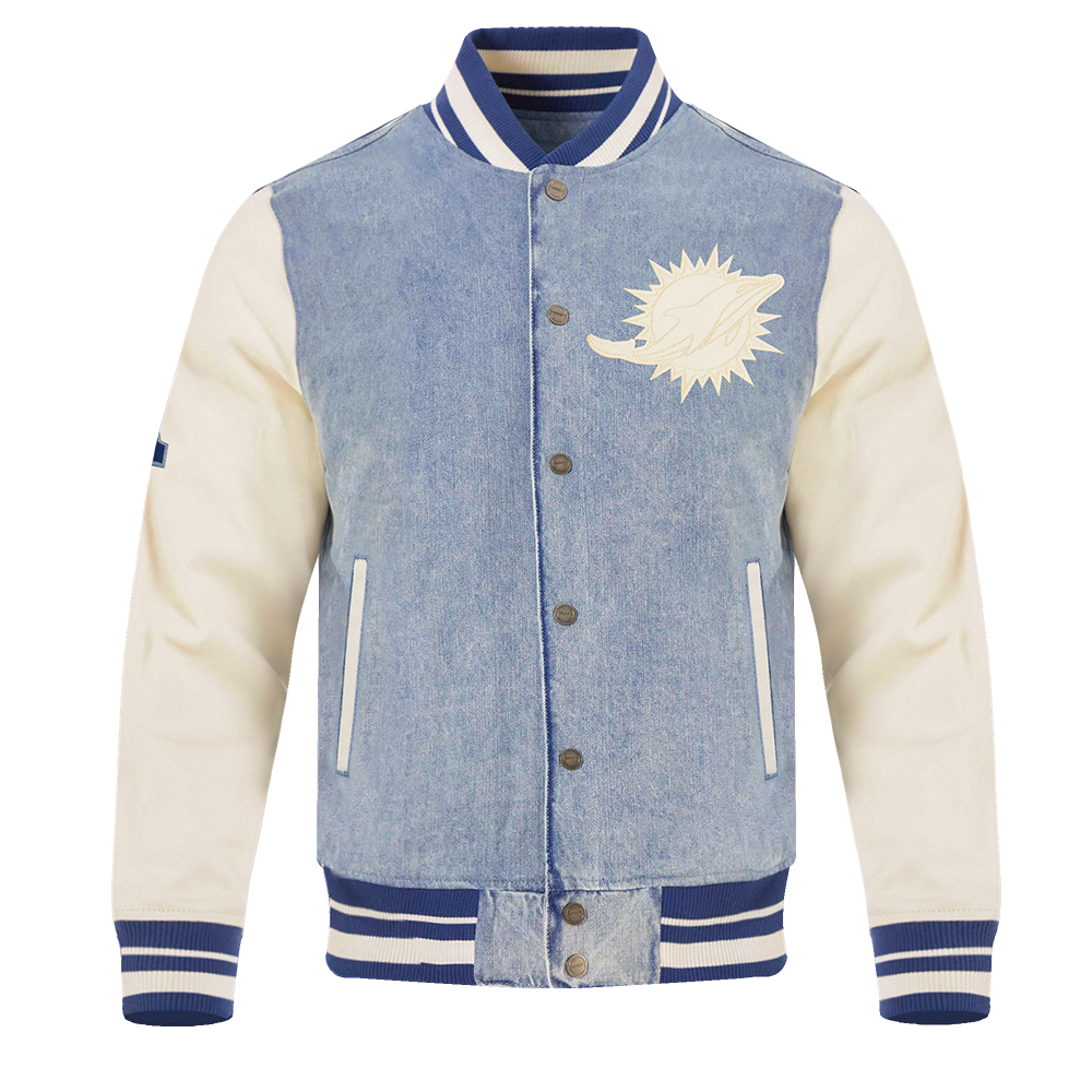 NFL MIAMI DOLPHINS VARSITY BLUES BLOUSON COLLÉGIAL EN DENIM POUR HOMME (DENIM/LIN)