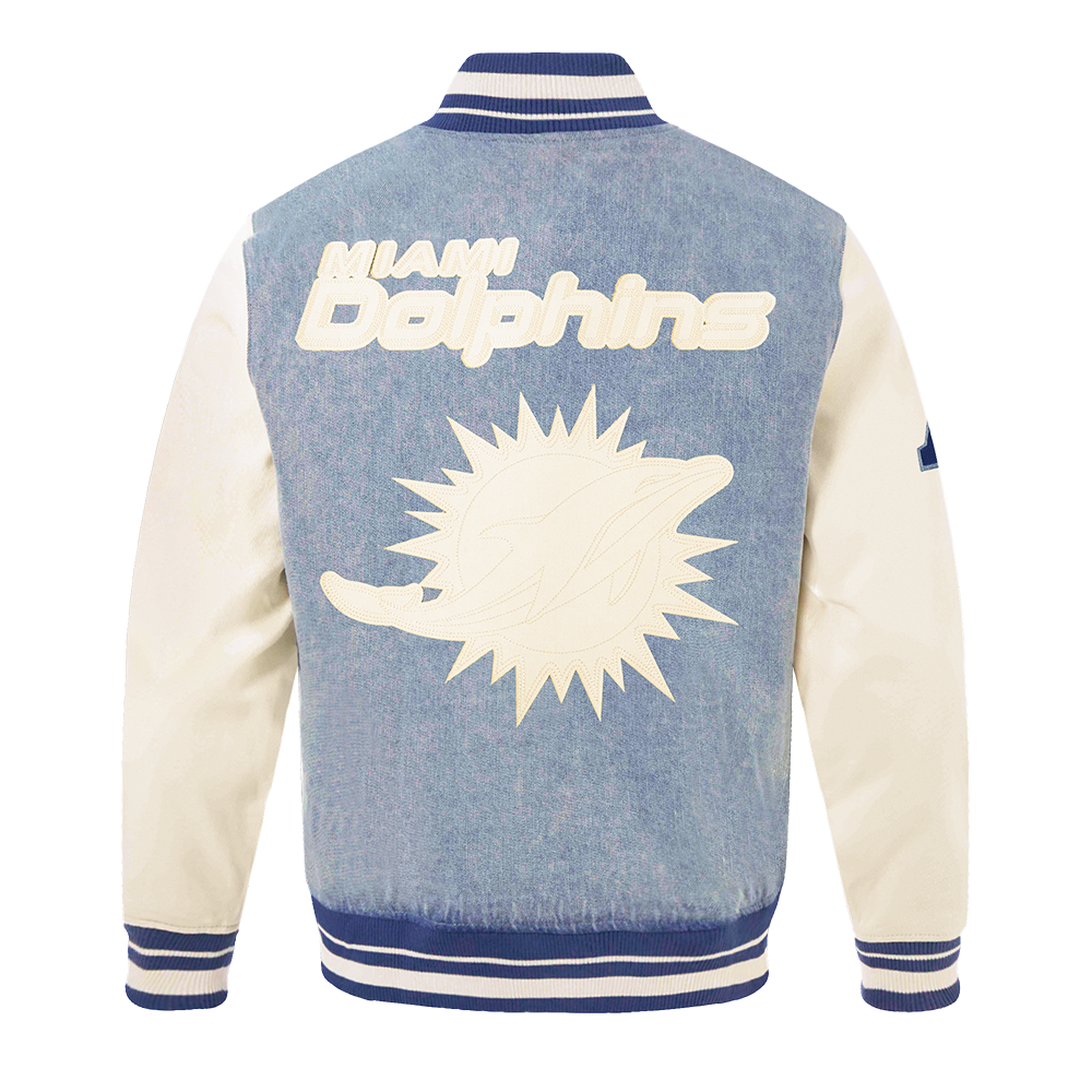 NFL MIAMI DOLPHINS VARSITY BLUES BLOUSON COLLÉGIAL EN DENIM POUR HOMME (DENIM/LIN)