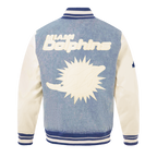 NFL MIAMI DOLPHINS VARSITY BLUES BLOUSON COLLÉGIAL EN DENIM POUR HOMME (DENIM/LIN)