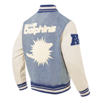 NFL MIAMI DOLPHINS VARSITY BLUES BLOUSON COLLÉGIAL EN DENIM POUR HOMME (DENIM/LIN)