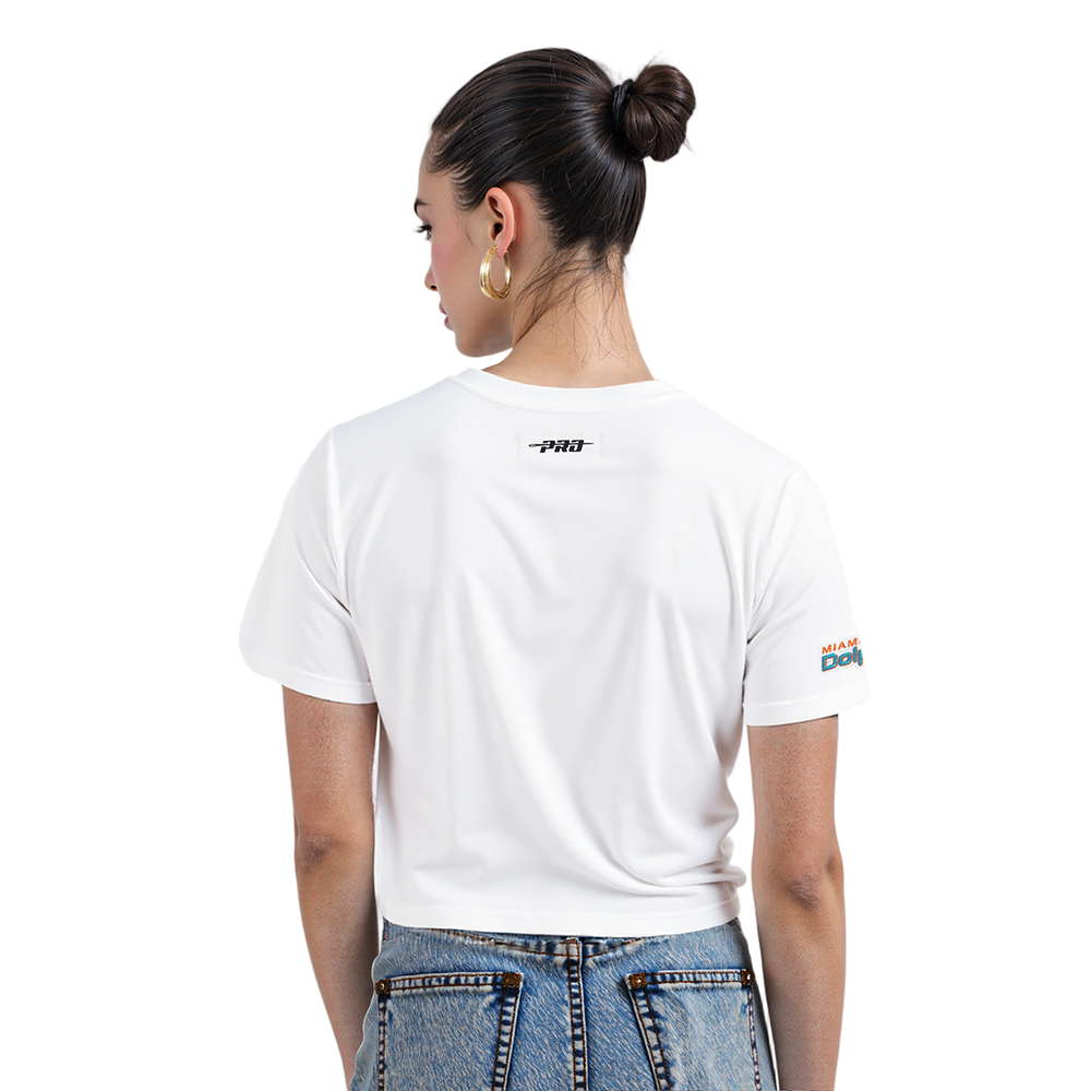 NFL MIAMI DOLPHINS SCRIPT TAIL WOMEN'S SJ BOXY TEE (WHITE)