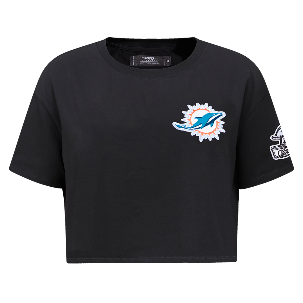 NFL MIAMI DOLPHINS CLASSIC T-SHIRT EN JERSEY SIMPLE À COUPE CARRÉE POUR FEMME (NOIR)