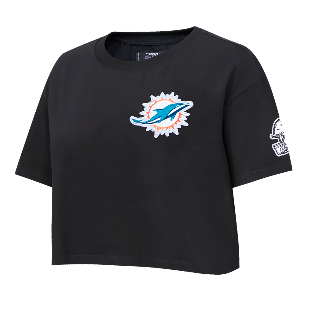 NFL MIAMI DOLPHINS CLASSIC T-SHIRT EN JERSEY SIMPLE À COUPE CARRÉE POUR FEMME (NOIR)