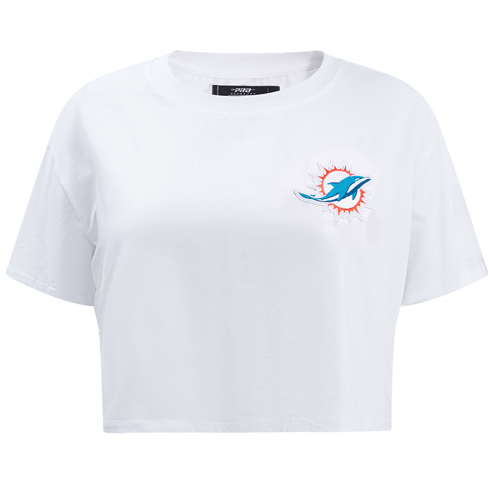 NFL MIAMI DOLPHINS CLASSIC T-SHIRT EN JERSEY SIMPLE À COUPE CARRÉE POUR FEMME (BLANC)