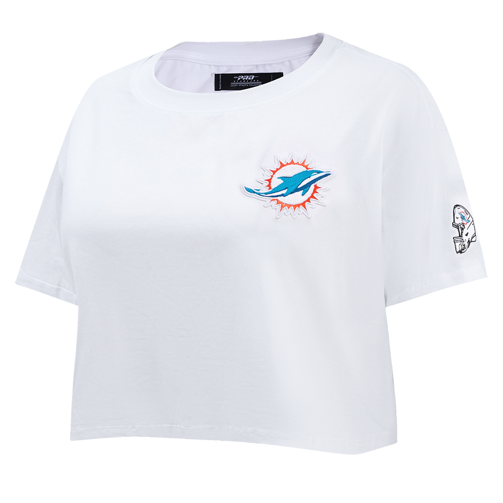 NFL MIAMI DOLPHINS CLASSIC T-SHIRT EN JERSEY SIMPLE À COUPE CARRÉE POUR FEMME (BLANC)