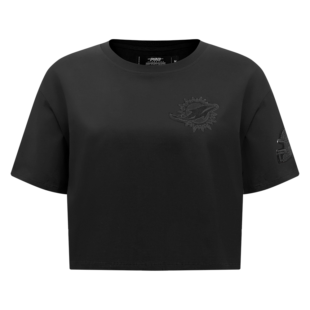 NFL MIAMI DOLPHINS TRIPLE BLACK T-SHIRT EN JERSEY SIMPLE À COUPE CARRÉE POUR FEMME (TRIPLE NOIR)