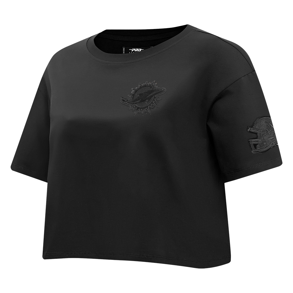 NFL MIAMI DOLPHINS TRIPLE BLACK T-SHIRT EN JERSEY SIMPLE À COUPE CARRÉE POUR FEMME (TRIPLE NOIR)
