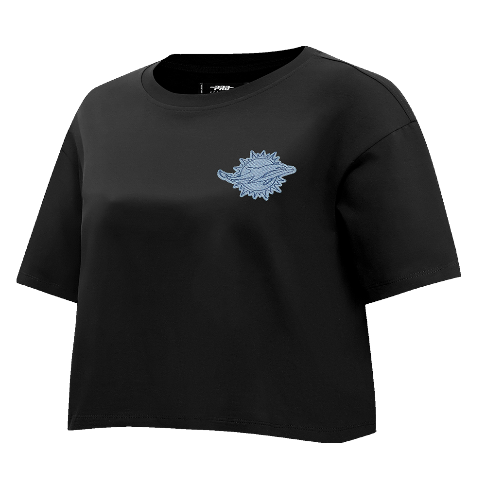 NFL MIAMI DOLPHINS VARSITY BLUES WOMEN'S BOXY TEE (BLACK)