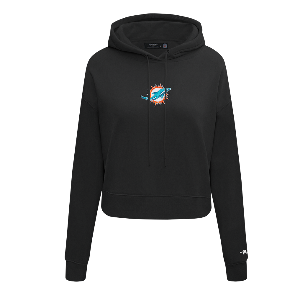 NFL MIAMI DOLPHINS WINGSPAN WOMEN'S FLC CROPPED PO HOODIE (BLACK)