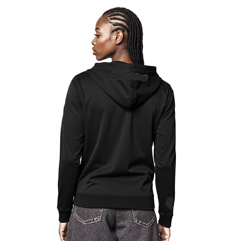 NFL MIAMI DOLPHINS TRIPLE BLACK WOMEN'S FLEECE PULLOVER HOODIE (TRIPLE BLACK)