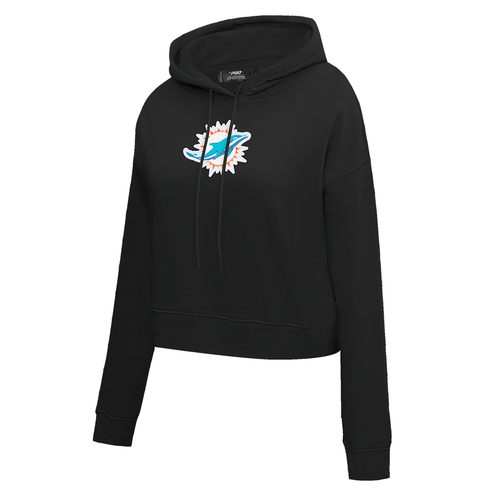 NFL MIAMI DOLPHINS CLASSIC WOMEN'S FLEECE CROPPED PULLOVER HOODIE (BLACK)