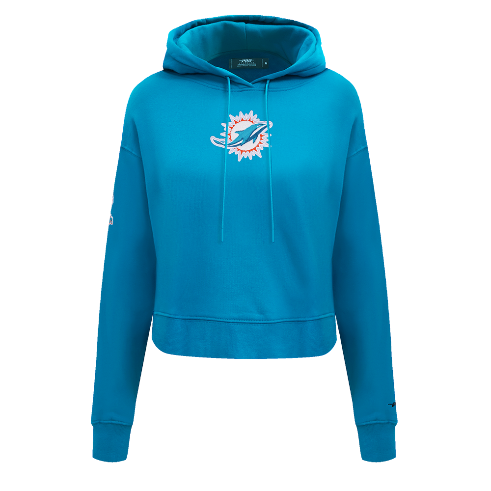 NFL MIAMI DOLPHINS CLASSIC WOMEN'S FLEECE CROPPED PULLOVER HOODIE (TEAL)