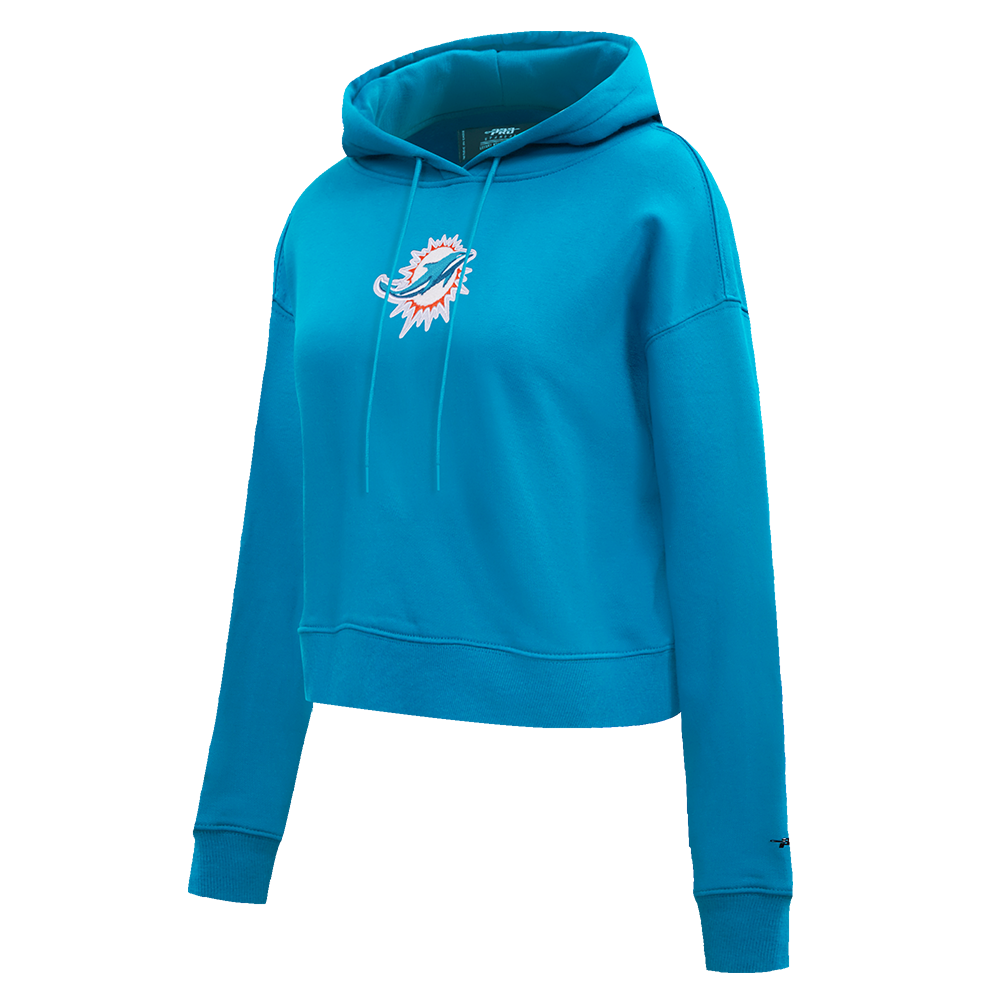 NFL MIAMI DOLPHINS CLASSIC WOMEN'S FLEECE CROPPED PULLOVER HOODIE (TEAL)